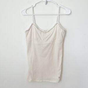 American Eagle Outfitters Y2K Cream Beaded Trim Fitted Babydoll Tank Large 90s